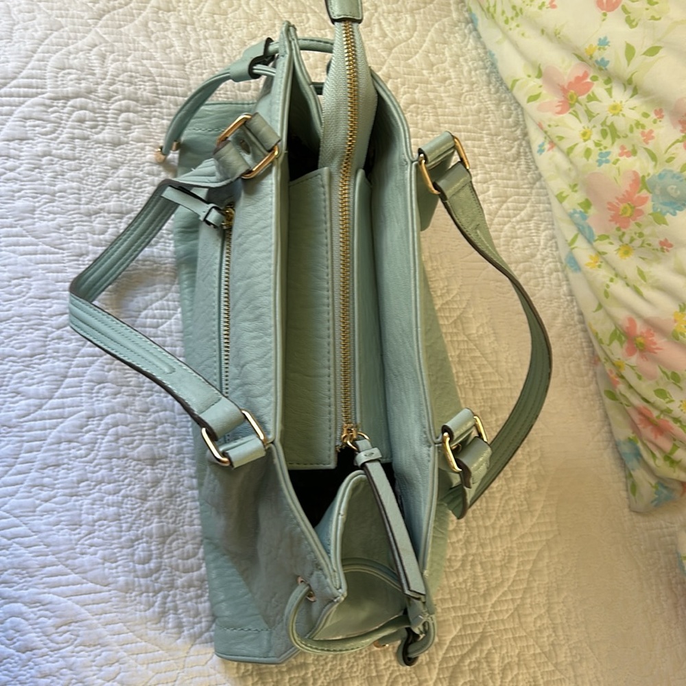 Jessica Simpson aqua teal double strap handbag with gold tone hardware. - Picture 4 of 14